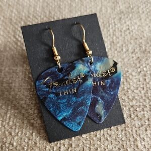 Fender Blue and Teal Marble Guitar Pick Dangle Earrings